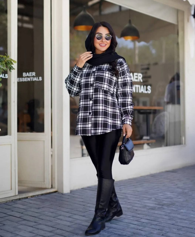 شکت پشمی چهارخونه زنانه مدل تک جیب پاییزه قد ۷۰