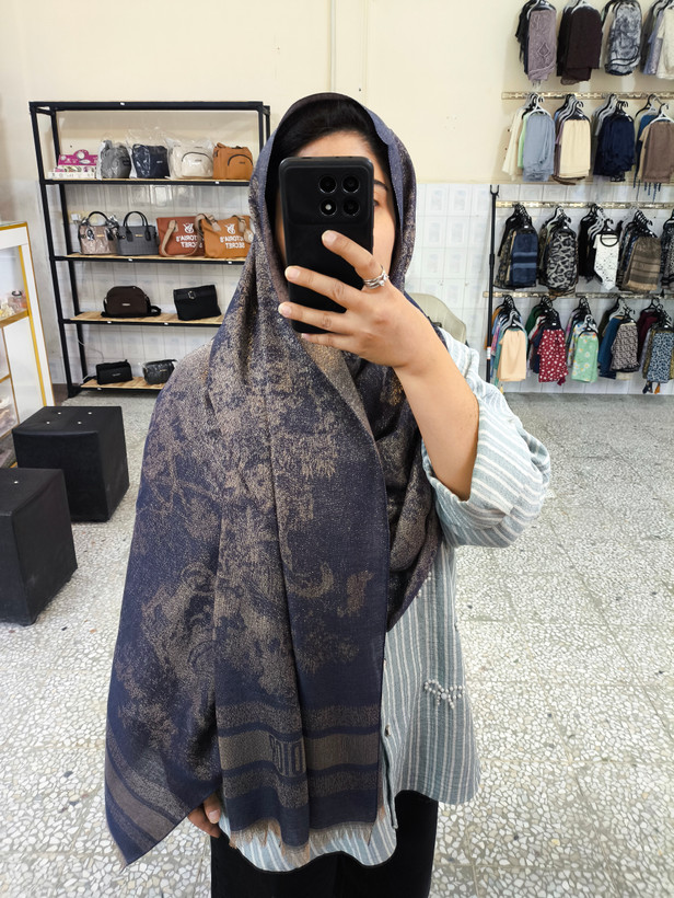شال کشمیر لمه دورو مجلسی طرح مارک دستک ریش