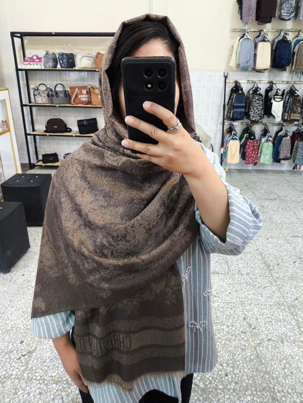 شال کشمیر لمه دورو مجلسی طرح مارک دستک ریش