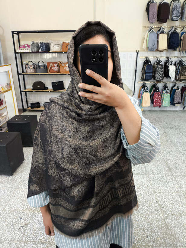 شال کشمیر لمه دورو مجلسی طرح مارک دستک ریش